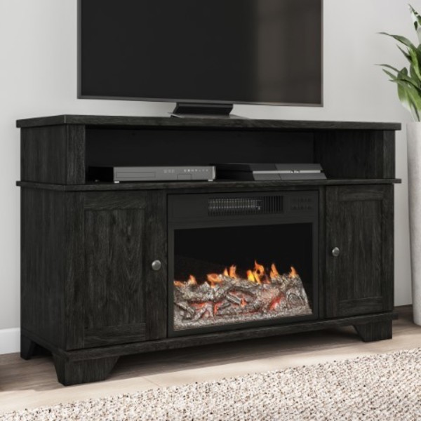 Hastings Home Electric Fireplace 47-inch TV Stand with Cabinets, Shelves, Remote Control and LED Flames (Black) 896583JEW